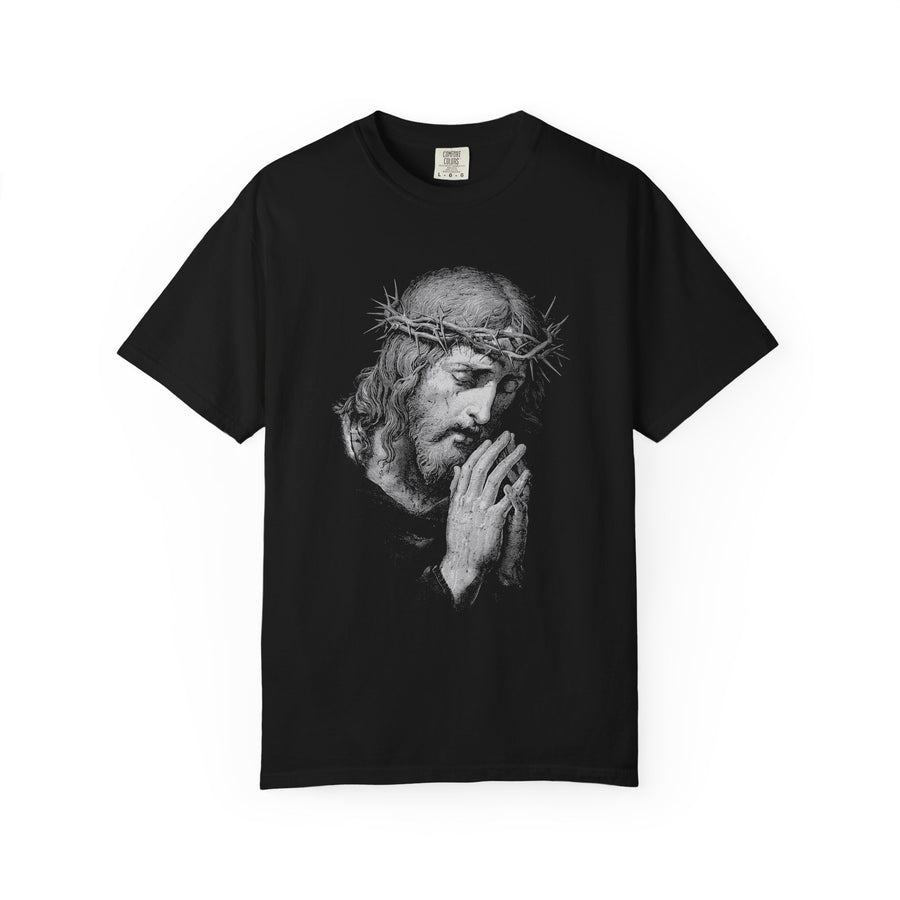 Jesus Praying Graphic Tee, Christian Faith T Shirt, Religious Streetwear Shirt, Vintage Jesus Shirt for Women Men