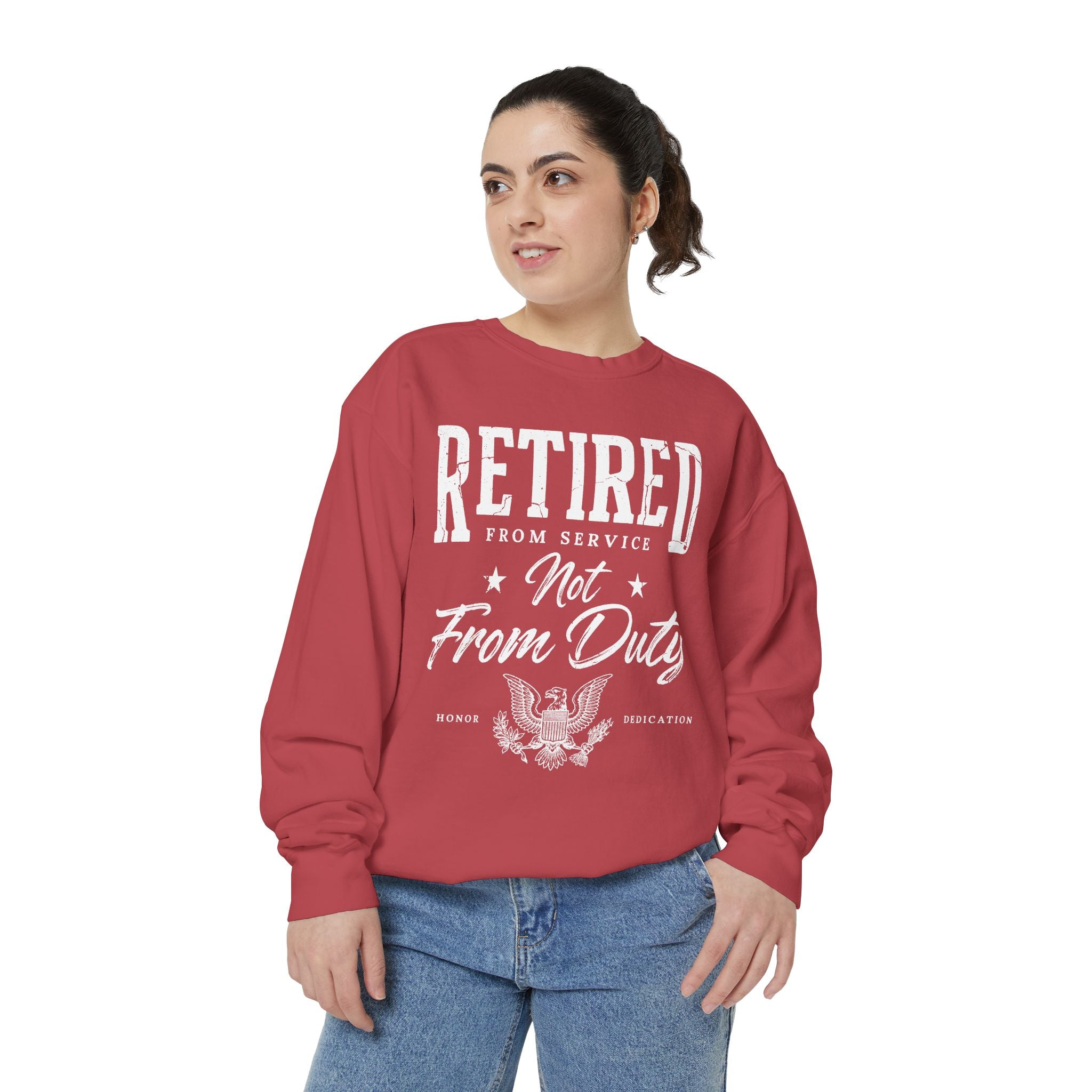 Retired From Service Not From Duty Sweatshirt, Military Retirement Crewneck, Veteran Gift, Patriotic Eagle Veterans Day Pullover for Retiree