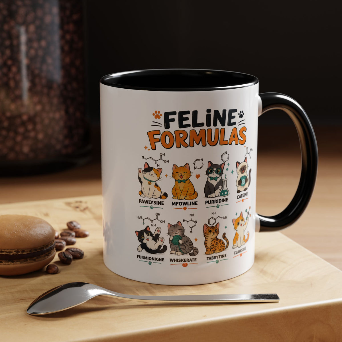 Funny Cat Science Coffee Mug, Feline Formulas Cat Lover Mug, Chemistry Cat Gift, Nerdy Cat Mom Cup for Scientists & Students