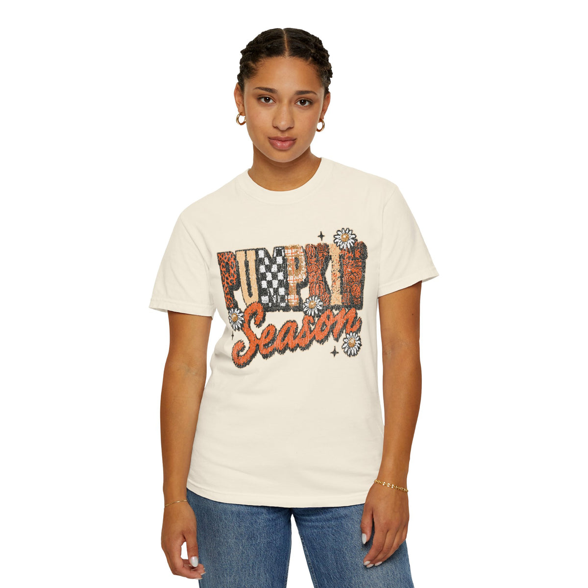 Pumpkin Season Shirt, Retro Leopard Checker Fall Graphic Tee, Cute Autumn Gift for Women, Cozy Thanksgiving October Outfit for Her
