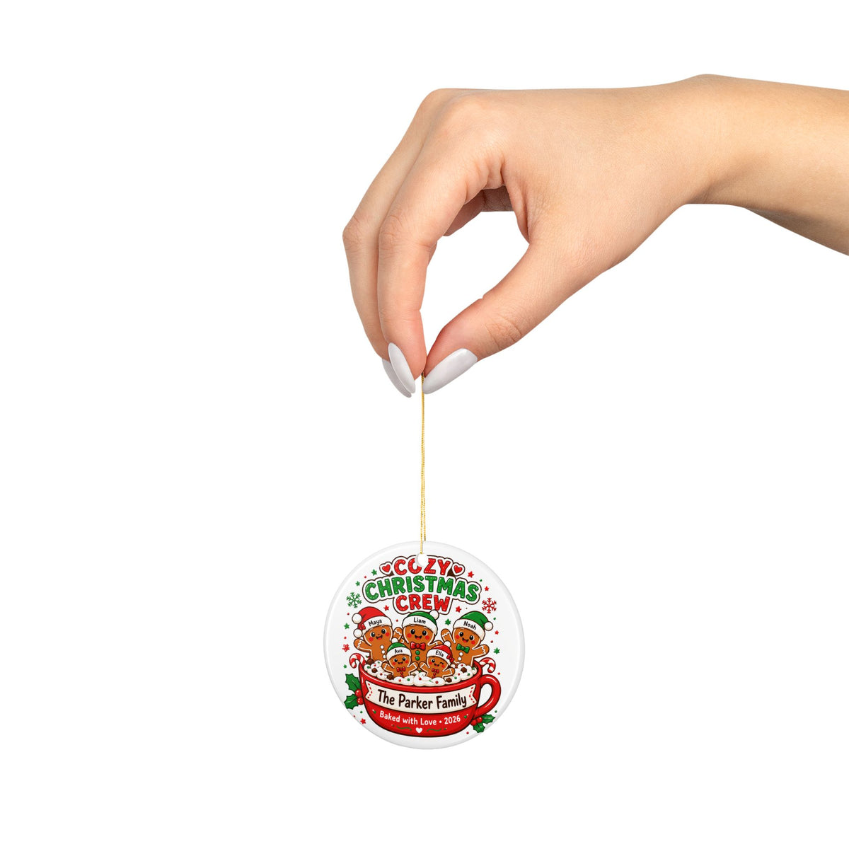 Personalized Gingerbread Family Christmas Ornament, Custom Names and Family Keepsake, Cozy Holiday Gift