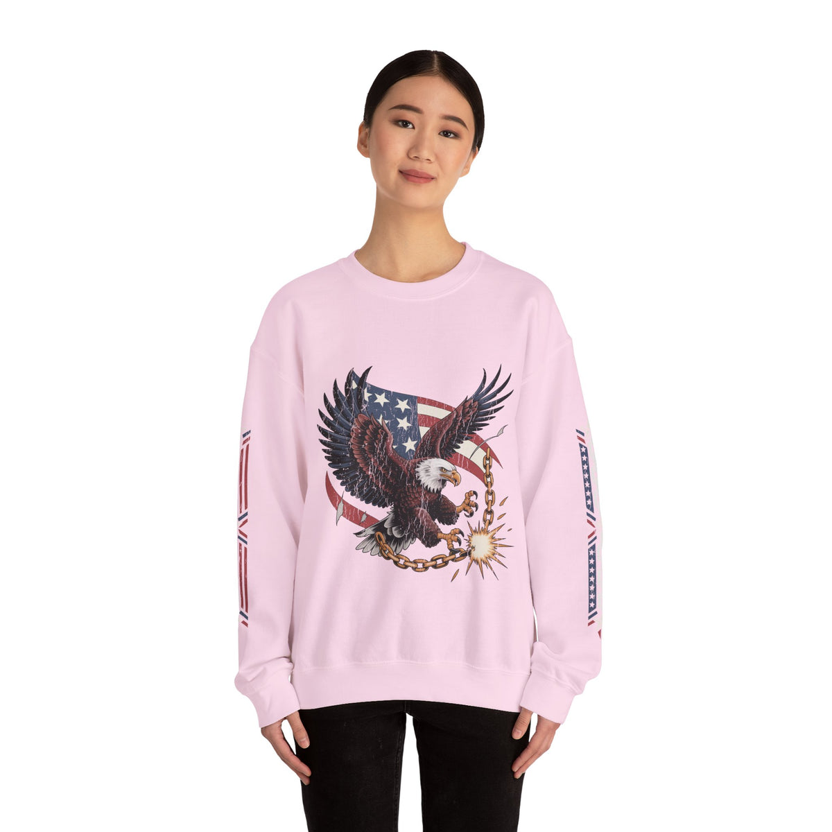 Patriotic Eagle Freedom Sweatshirt, American Flag Crewneck, Broken Chain Military Style Pullover, Fourth of July Gift for Him or Her