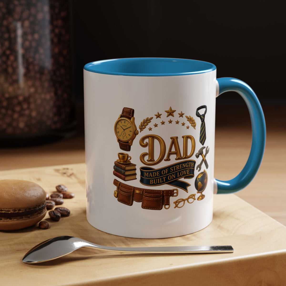 Best Dad in the World Coffee Mug, Father's Day Gift from Daughter or Son, Handy Papa Birthday Ceramic Tea Cup with Tools and Watch