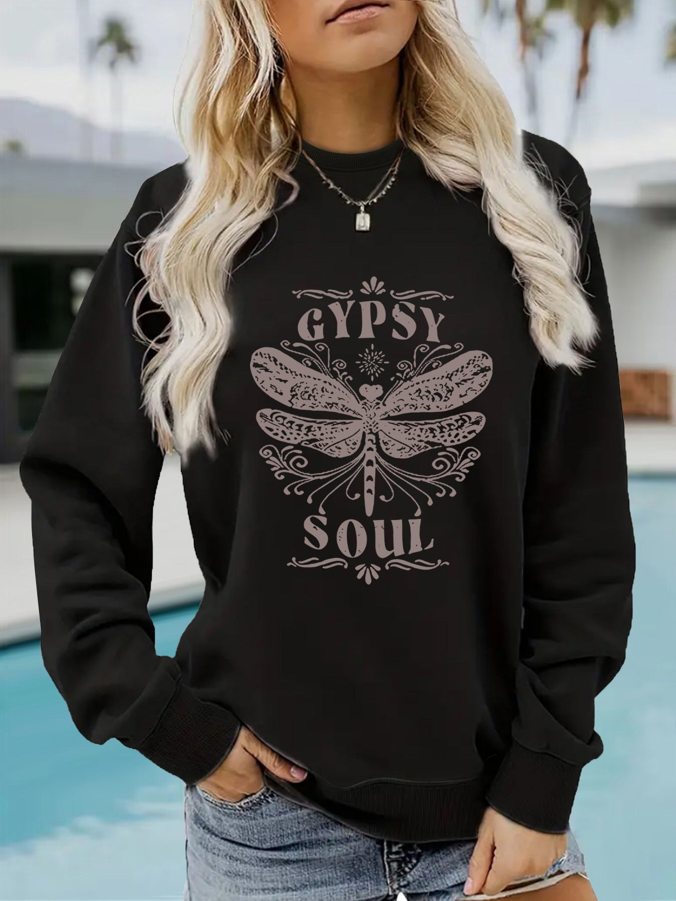 Round neck GYPSY SOUL printed pullover sweatshirt sweatshirt sweatshirt