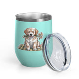 Golden Puppy Wine Tumbler, Cute Dog and Flower Cup, Gift for Dog Moms, Puppy Lovers, Pet Parents and Animal Lovers