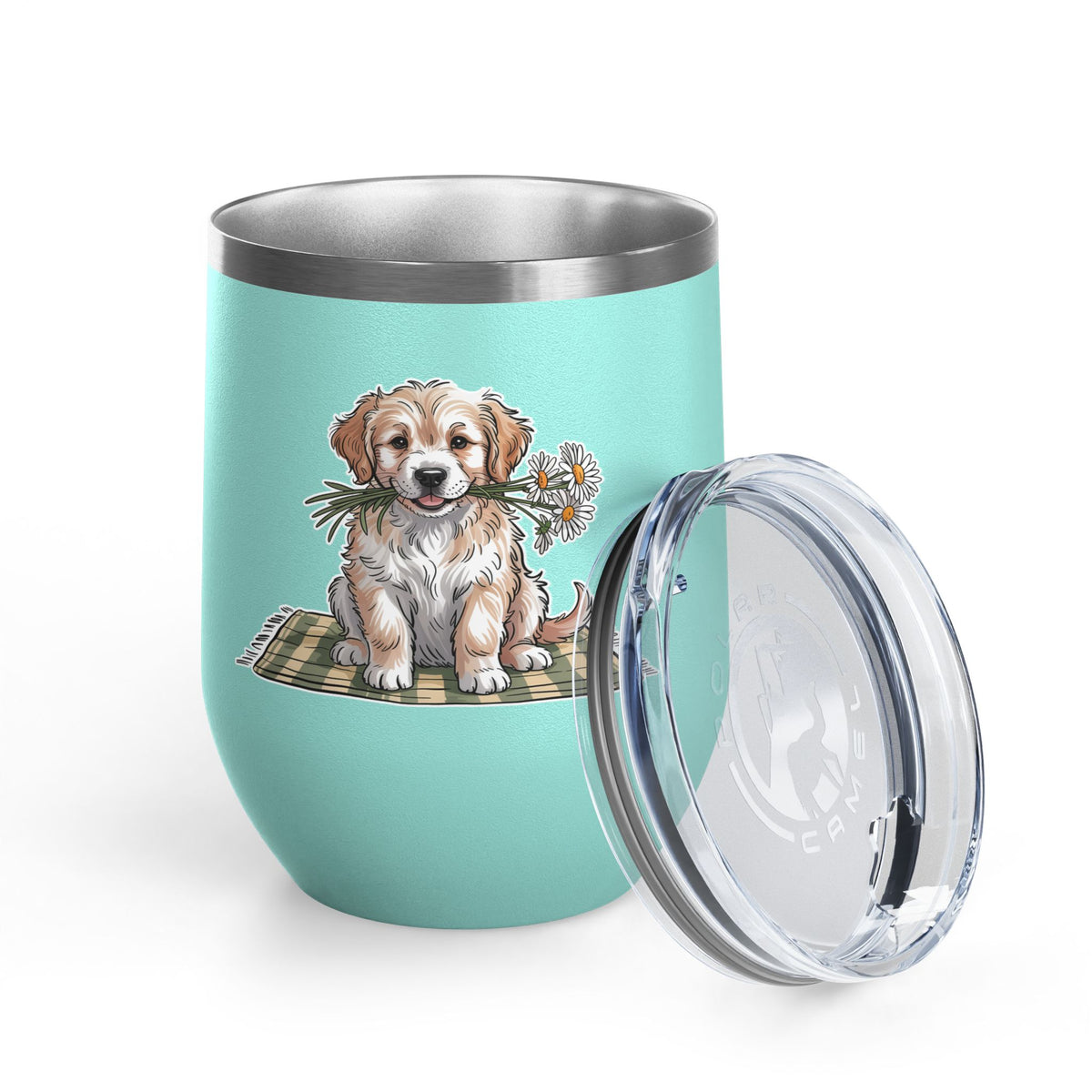 Golden Puppy Wine Tumbler, Cute Dog and Flower Cup, Gift for Dog Moms, Puppy Lovers, Pet Parents and Animal Lovers