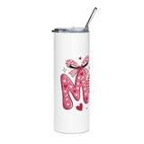 Love Mom Skinny Tumbler, Pink Heart Drink Cup, Cute Gift for Her, Girlfriend Gift, Everyday Travel Cup