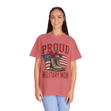 Proud Military Mom Shirt, Patriotic Army Mom T Shirt, Boots and Flowers Graphic Tee, American Flag Family Support Gift