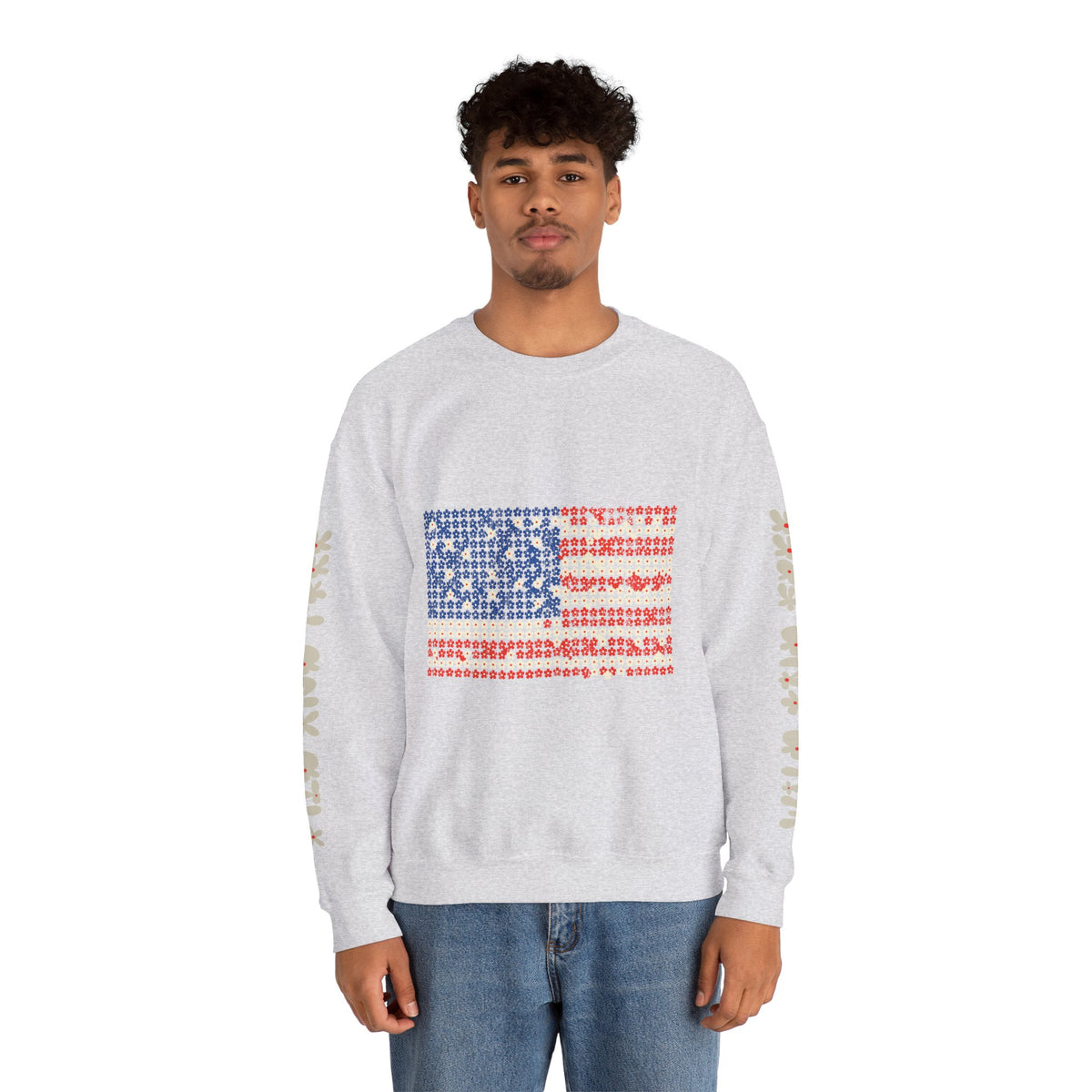 Patriotic American Flag Sweatshirt, USA Floral Crewneck, Vintage Americana Pullover, Fourth of July Outfit, Summer Patriotic Gift for Her