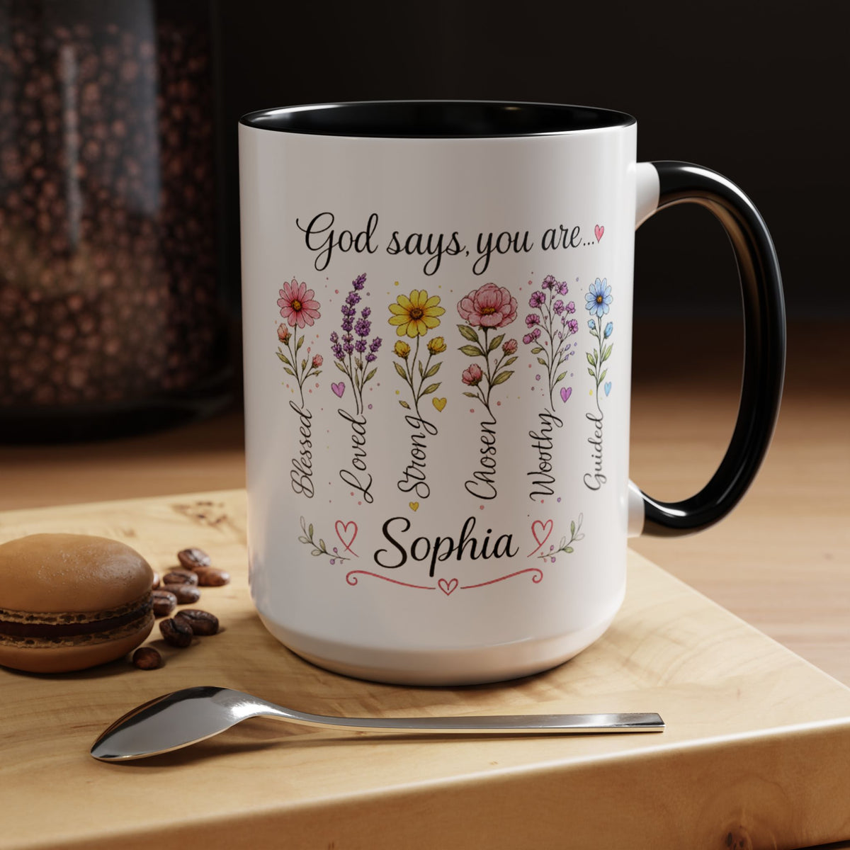 Personalized Christian Girl Mug, God Says You Are Blessed Loved Strong Chosen Worthy Guided Coffee Mug, Faith Gift for Daughter