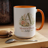 Personalized Floral Initial Mug, Custom Name Coffee Mug with Monogram Letter, Rooted in Beauty Gift for Women, Botanical Birthday Cup