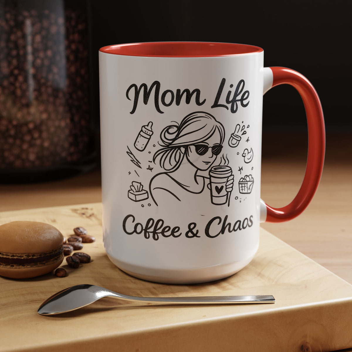 Mom Life Coffee and Chaos Mug, Funny Mom Coffee Mug, Motherhood Humor Gift, Busy Mom Cup, Mother's Day Gift for Coffee Lover