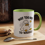 Way Too Hot to Waddle Coffee Mug, Funny Duck Lover Gift for Coworkers, Cute Summer Heat Sarcastic Ceramic Tea Cup with Orange Handle