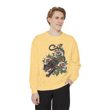 Traditional Panther Graphic Sweatshirt, Floral Tattoo Pullover for Men and Women, Old School Big Cat Top
