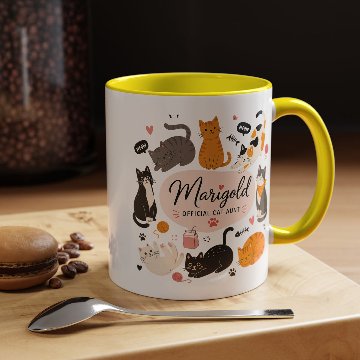 Personalized Cat Aunt Coffee Mug, Custom Cat Mom Style Mug with Name, Official Cat Aunt Gift, Cat Lover Coffee Cup, Pet Owner Mug