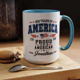 America 250th Coffee Mug with Flag, Semiquincentennial Gift for History Buffs, 1776 to 2026 Patriotic Ceramic Tea Cup