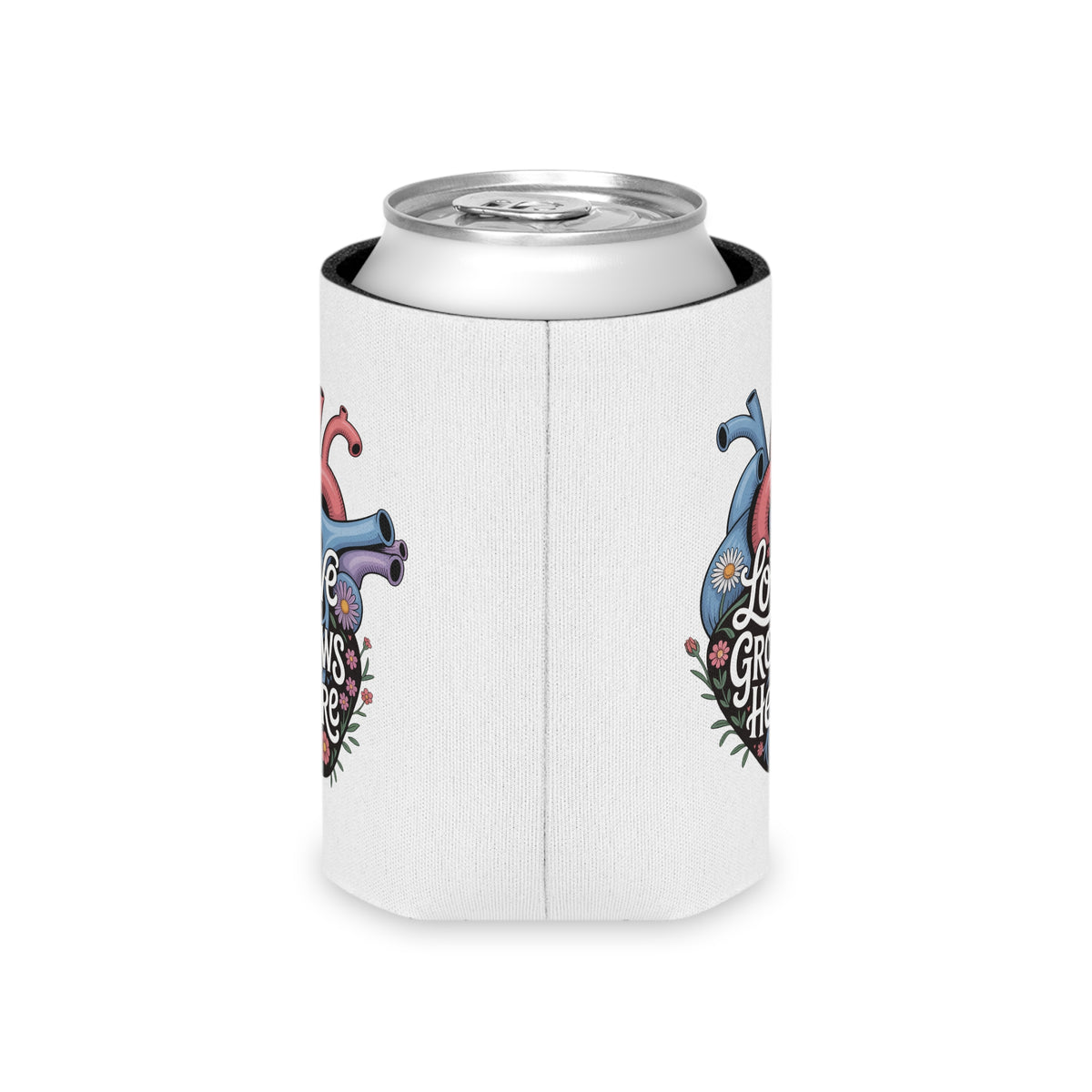 Love Grows Here Can Cooler, Floral Anatomical Heart Drink Sleeve, Mental Health Gift, Self Love Gift, Encouraging Gift for Her