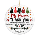 Personalized Teacher Thank You Christmas Ornament, Holiday Trees Design with Student Name, Appreciation Gift for Preschool or School Teacher