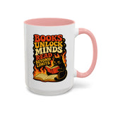 Book Lover Cat Coffee Mug, Reading Cat Mug for Bookworms, Literary Gift for Readers, Librarian Teacher Cup, Books Unlock Minds