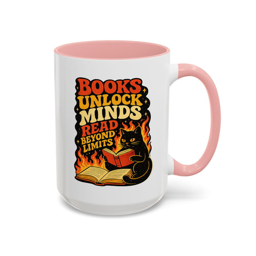 Book Lover Cat Coffee Mug, Reading Cat Mug for Bookworms, Literary Gift for Readers, Librarian Teacher Cup, Books Unlock Minds
