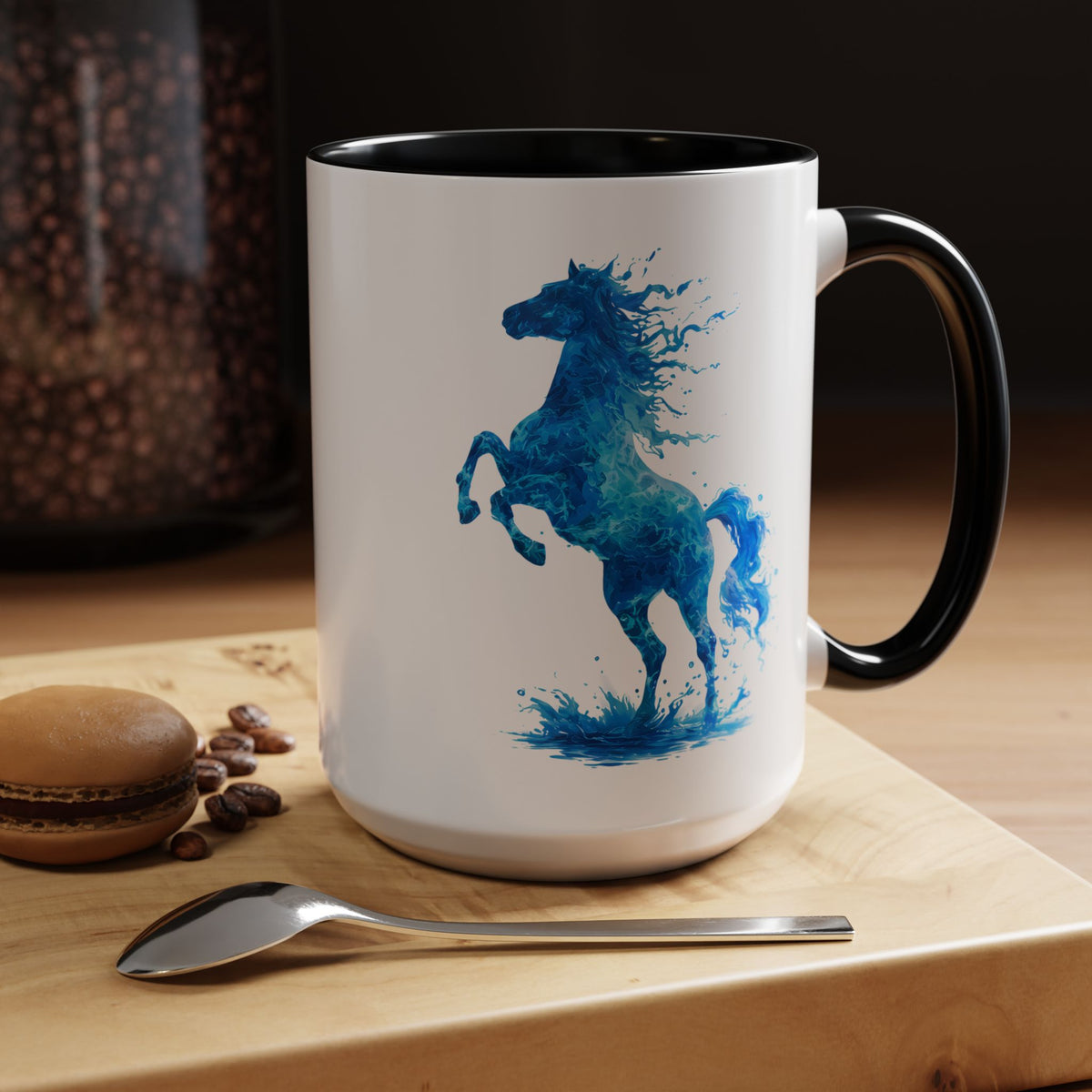 Blue Water Horse Mug, Abstract Horse Lover Coffee Mug, Majestic Stallion Art Cup, Equestrian Gift for Horse Lovers