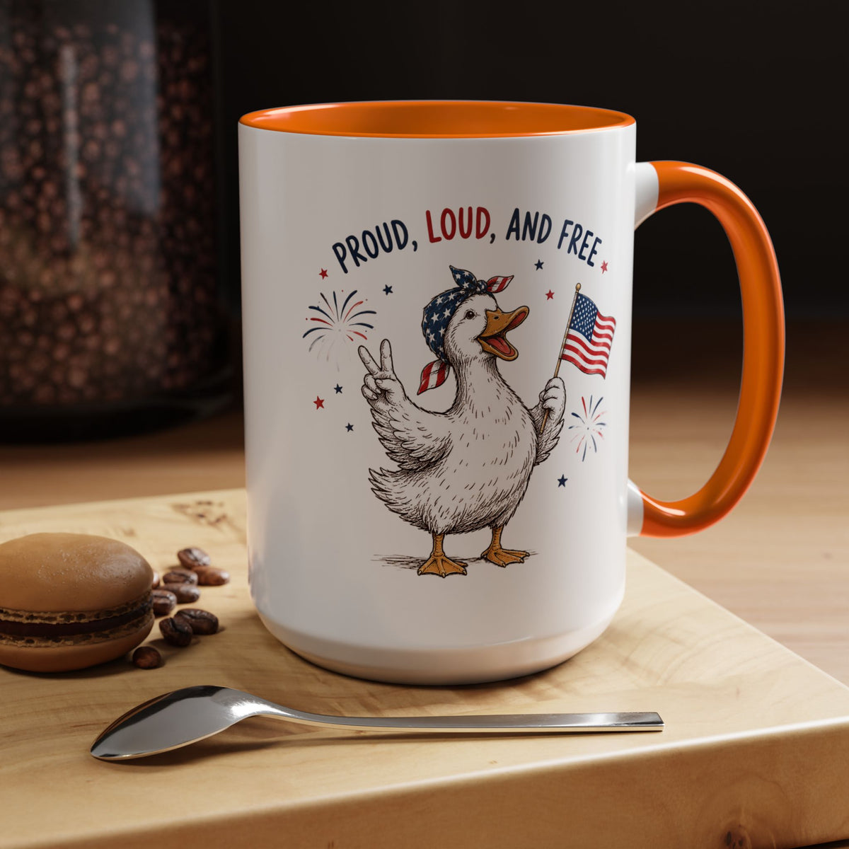 Funny Patriotic Goose Coffee Mug, Proud Loud and Free Mug, American Flag Goose Cup, Fourth of July Gift, USA Pride Coffee Mug