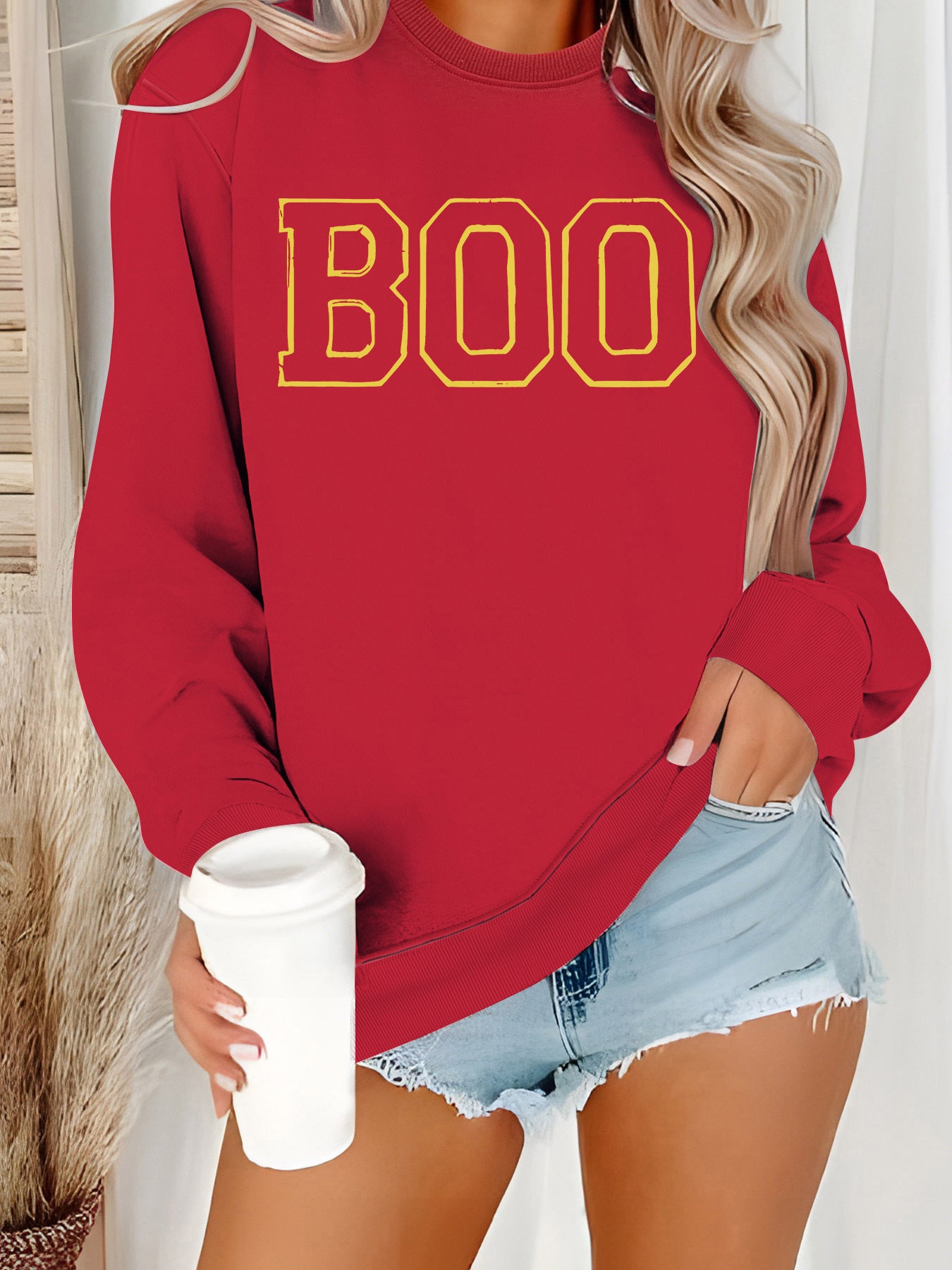 Round neck sweatshirt women Halloween horror elements