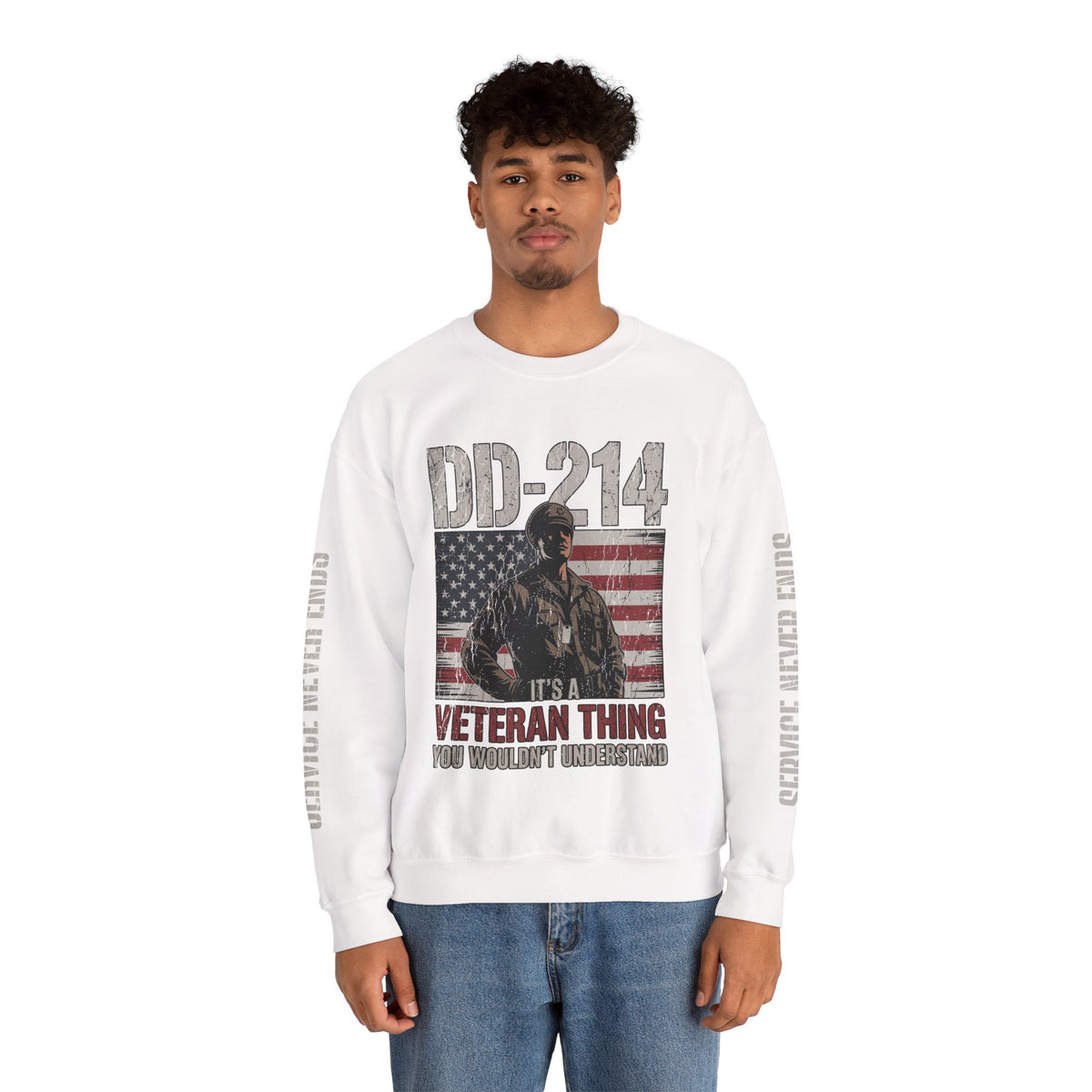DD-214 Veteran Sweatshirt, Military Veteran Crewneck, American Flag Pullover, Veteran Gift for Him, Patriotic Fourth of July Top