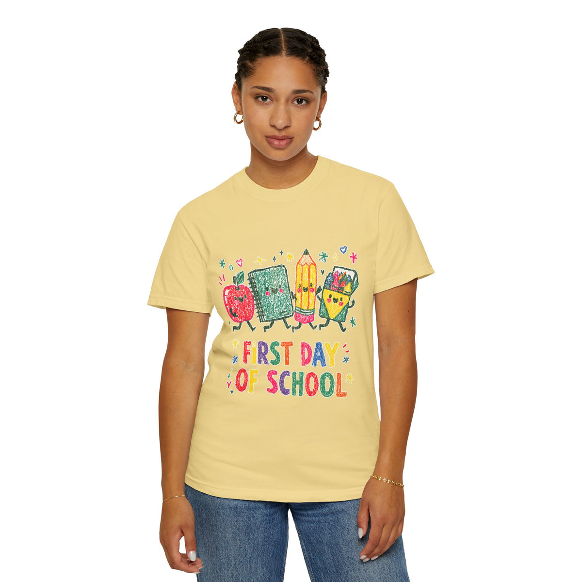 First Day of School T-Shirt, Colorful School Supplies Graphic Tee, Cute Teacher Outfit, Student Back to Class Gift, Classroom Shirt
