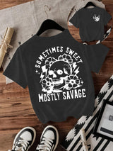 T-shirt women Halloween skull round neck