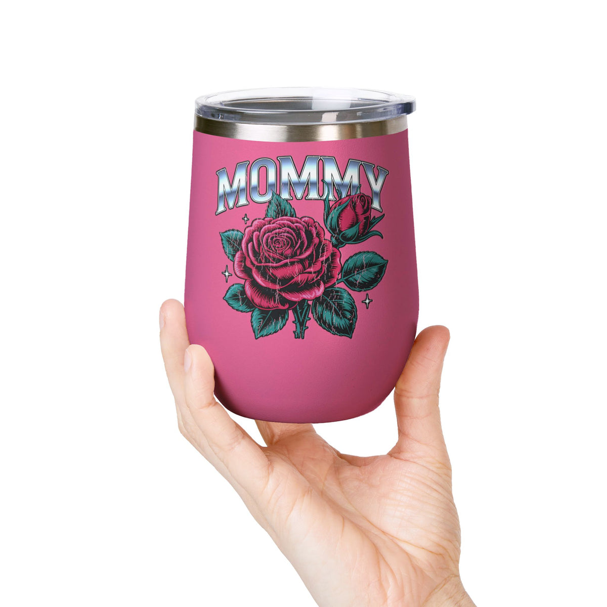 Mommy Rose Wine Tumbler, Pink Floral Cup, Mother's Day Gift for Mom, Birthday Present for Mama and Floral Lovers