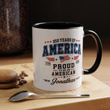America 250th Coffee Mug with Flag, Semiquincentennial Gift for History Buffs, 1776 to 2026 Patriotic Ceramic Tea Cup