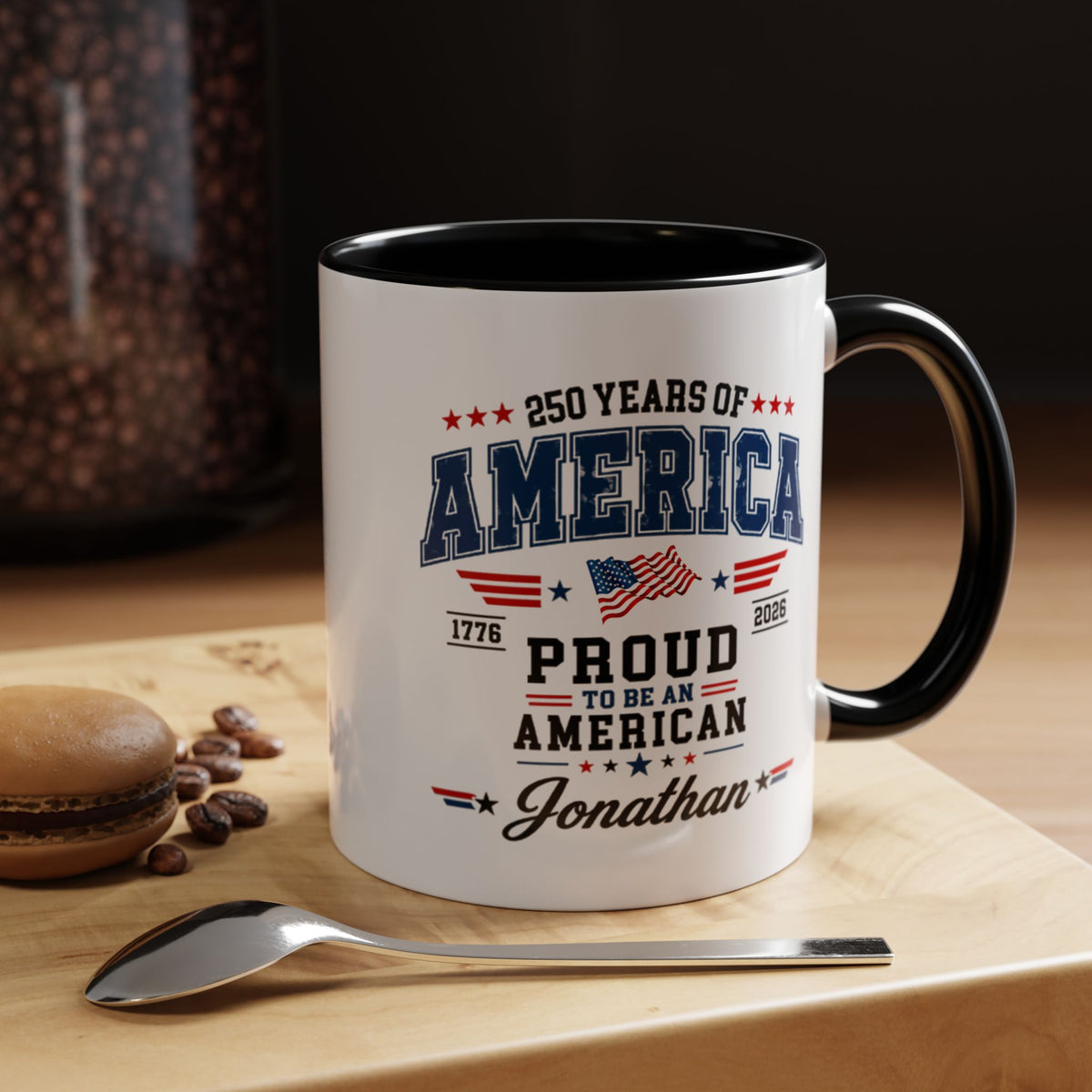 America 250th Coffee Mug with Flag, Semiquincentennial Gift for History Buffs, 1776 to 2026 Patriotic Ceramic Tea Cup