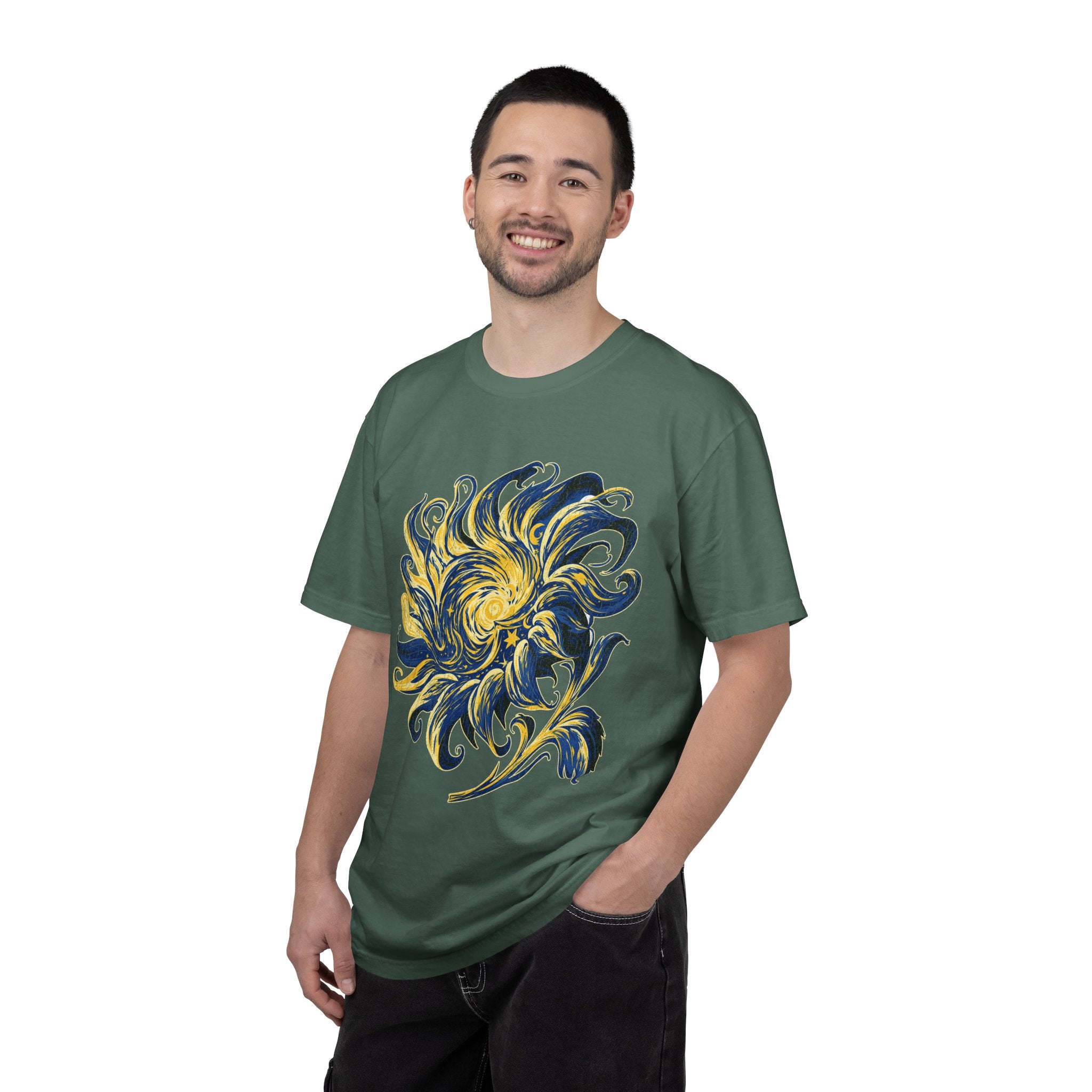 Celestial Sun Graphic Shirt, Blue and Gold Cosmic T-Shirt, Mystical Night Sky Tee, Astrology Gift for Stargazers and Dreamers, Gift Idea