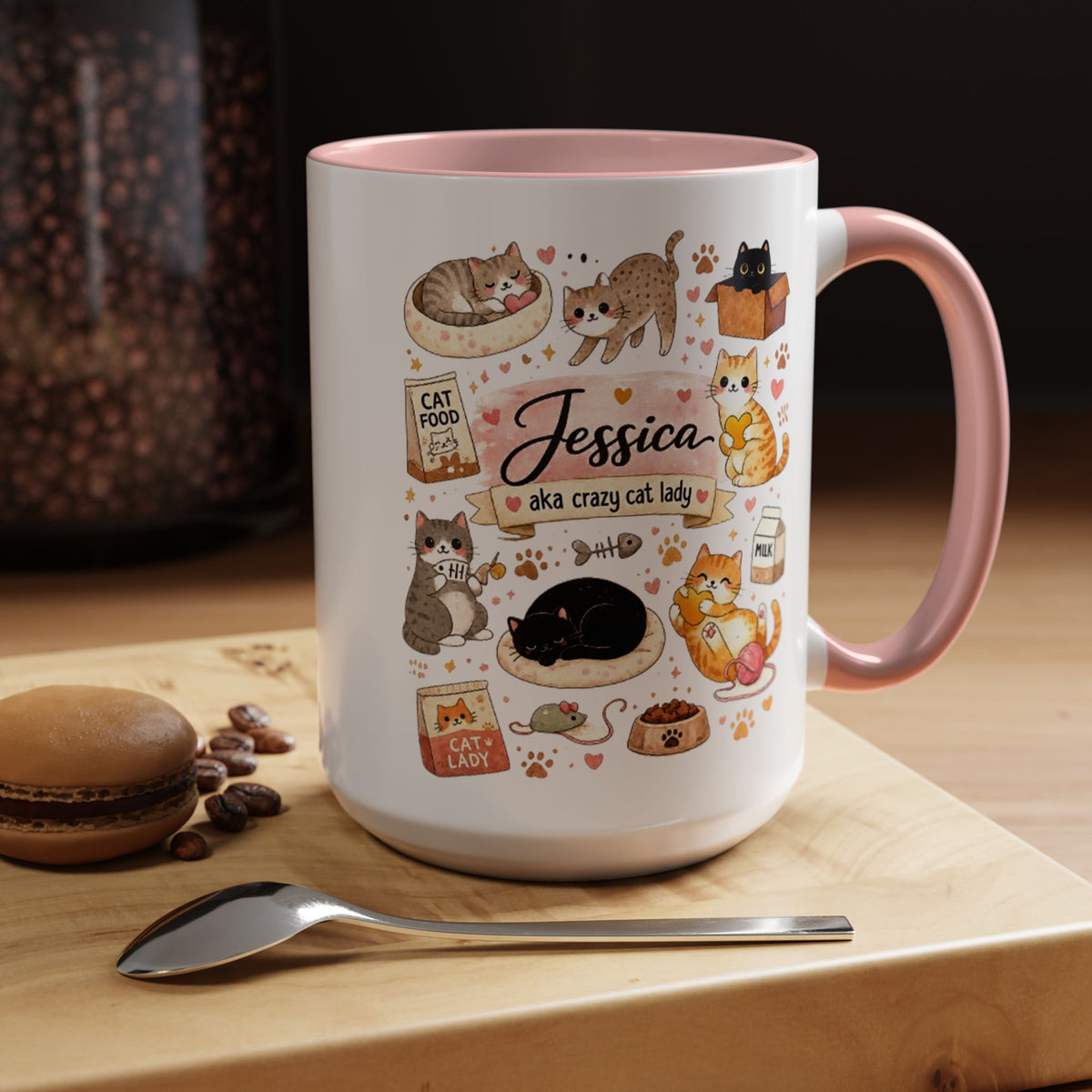 Personalized Cat Mom Mug, Custom Crazy Cat Lady Coffee Mug, Cat Lover Gift with Name, Cute Cat Mom Mug for Women