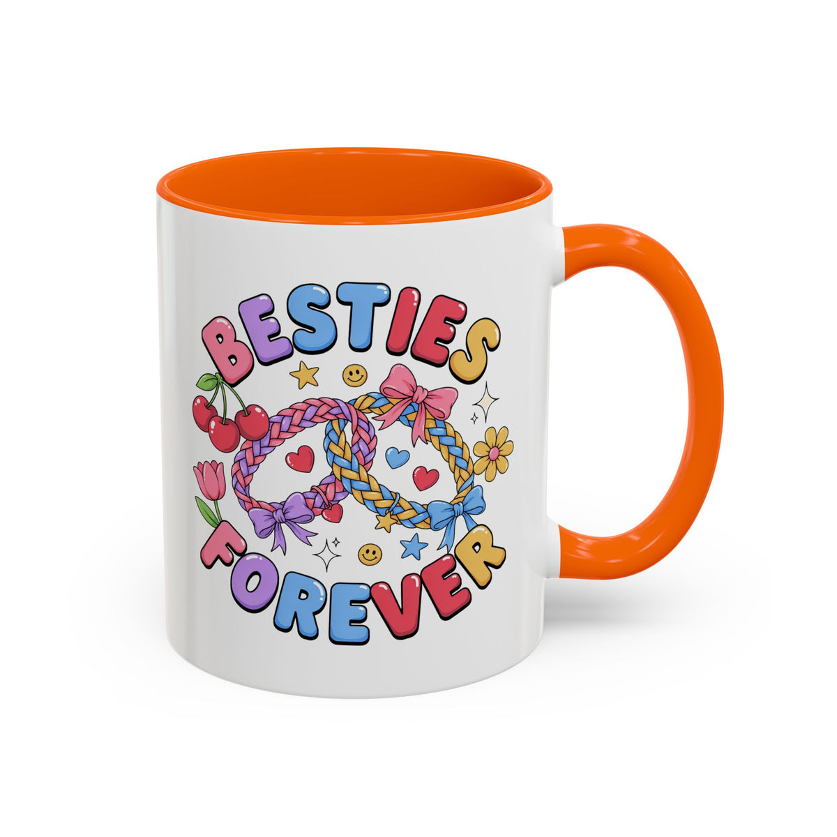 Best Friends Coffee Mug, Besties Forever Friendship Bracelet Design, Colorful Birthday Gift for a Best Friend or Long Distance Coffee Buddy