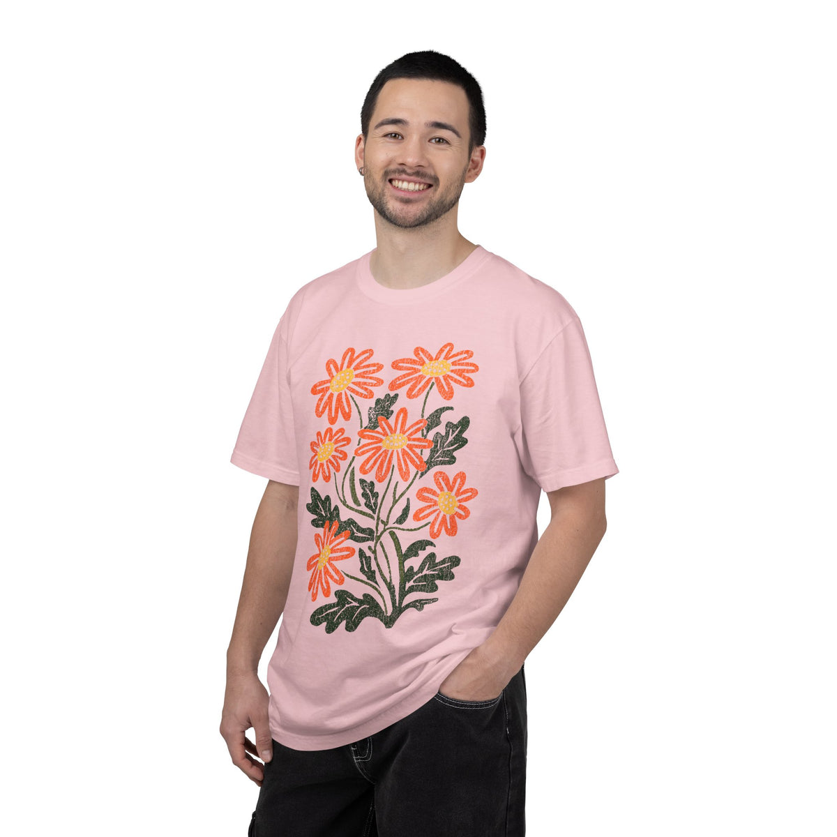 Orange Daisy Graphic Shirt, Retro Floral T-Shirt for Flower Lovers, Groovy Botanical Tee, Cheerful Garden Gift for Women and Gardeners