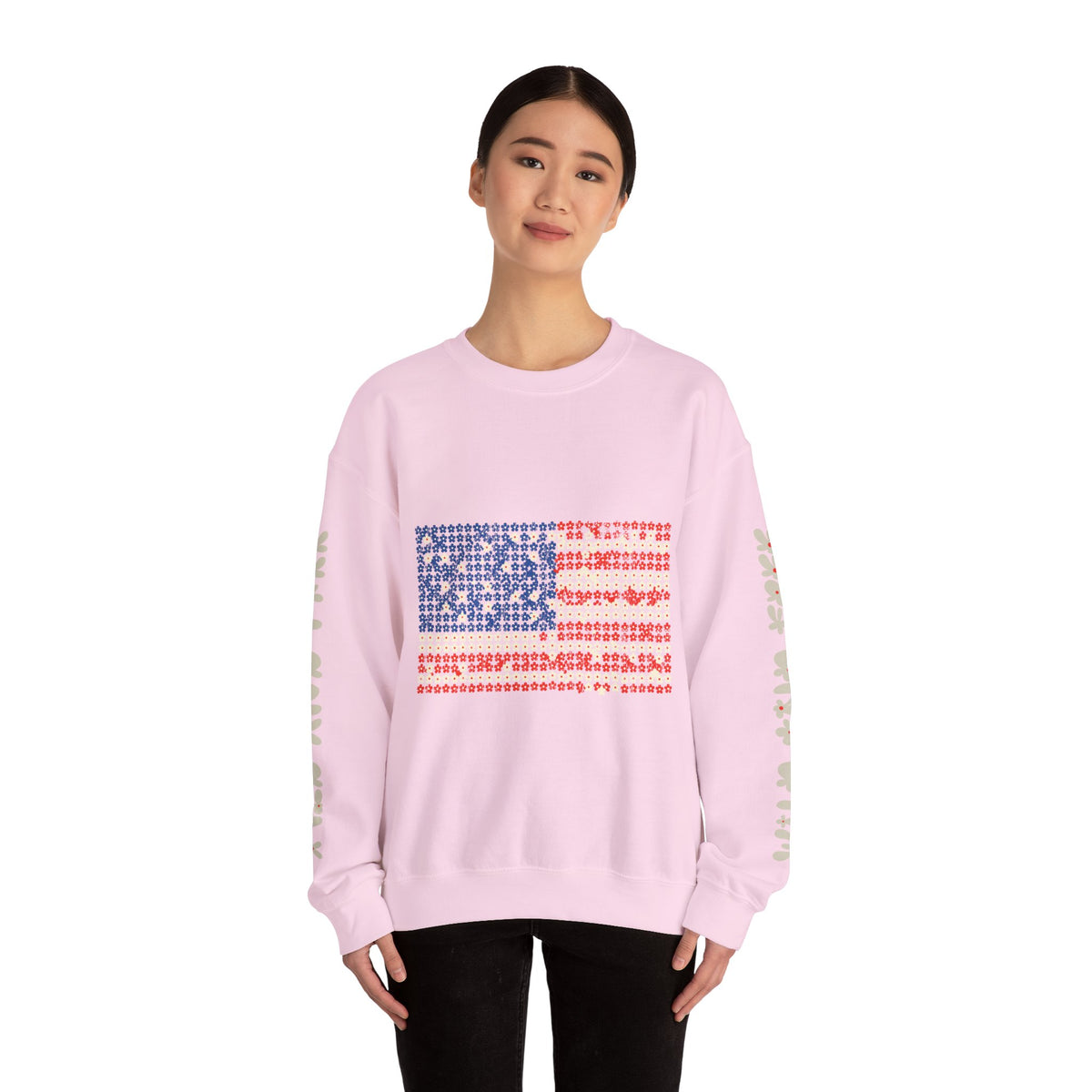 Patriotic American Flag Sweatshirt, USA Floral Crewneck, Vintage Americana Pullover, Fourth of July Outfit, Summer Patriotic Gift for Her