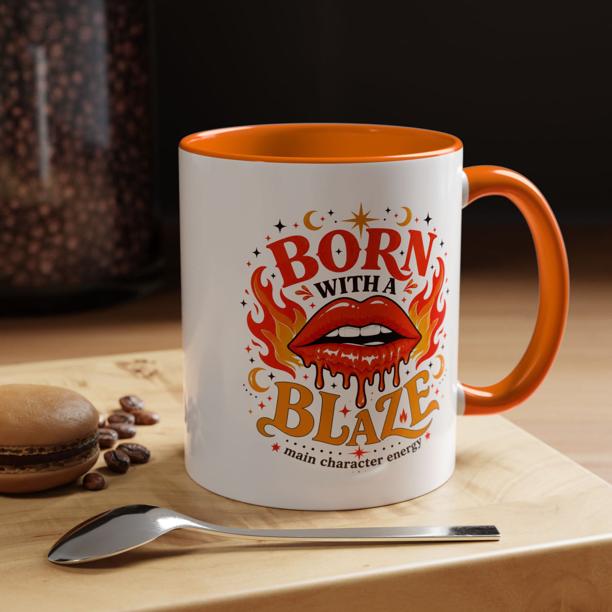Born With a Blaze Coffee Mug, Main Character Energy Mug, Fiery Lips Aesthetic Cup, Bold Attitude Gift for Women, Trendy Coffee Mug