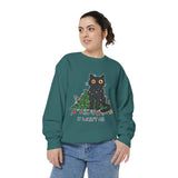It Wasn't Me Black Cat Christmas Sweatshirt, Funny Holiday Crewneck, Mischievous Kitty Lights Pullover, Gift for Cat Mom or Cat Dad