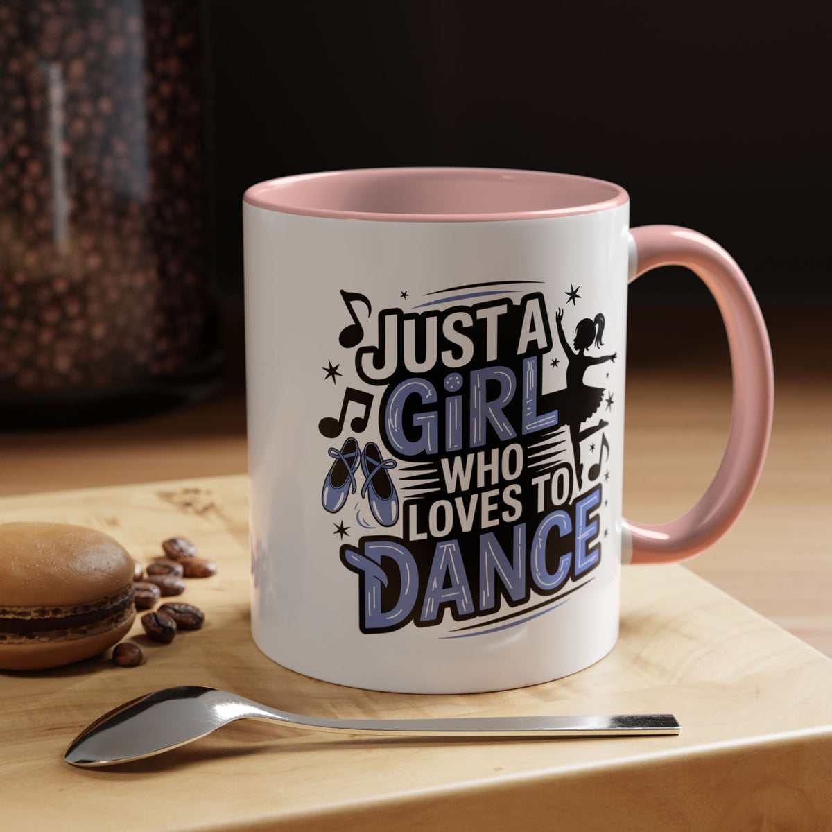 Dance Lover Coffee Mug, Just a Girl Who Loves to Dance Quote, Blue Ballet Shoes and Ballerina Design, Recital Gift for a Daughter or Teacher
