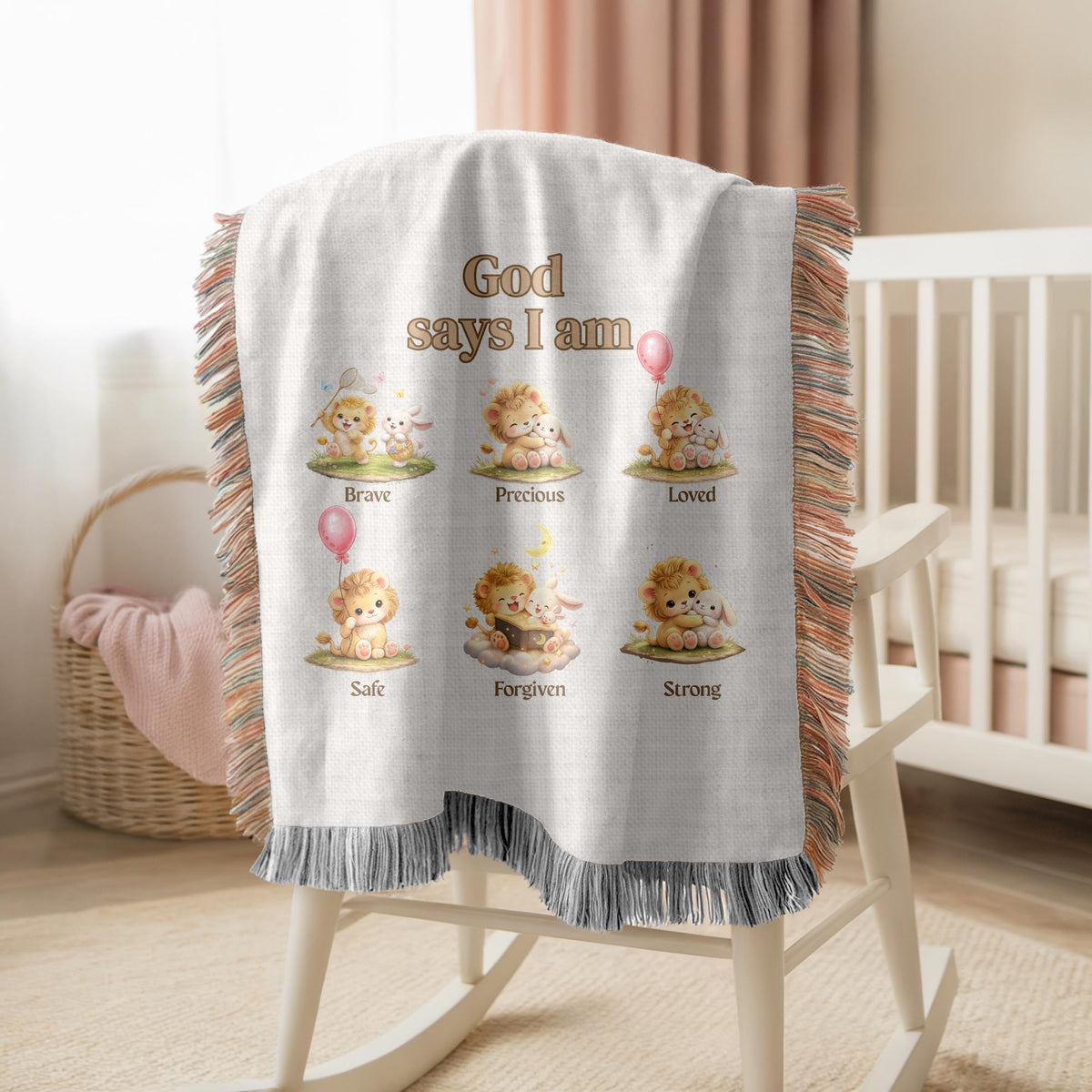 Christian Kids Woven Blanket Lion And Lamb Bible Affirmation Blanket Faith Nursery Gift Baby Shower Gift Christian Nursery Decor