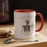 Doing Amazing Honestly Skeleton Coffee Mug, Funny Burnout Gift for Coworker, Sarcastic Office Coffee Cup, Tired but Thriving Mug