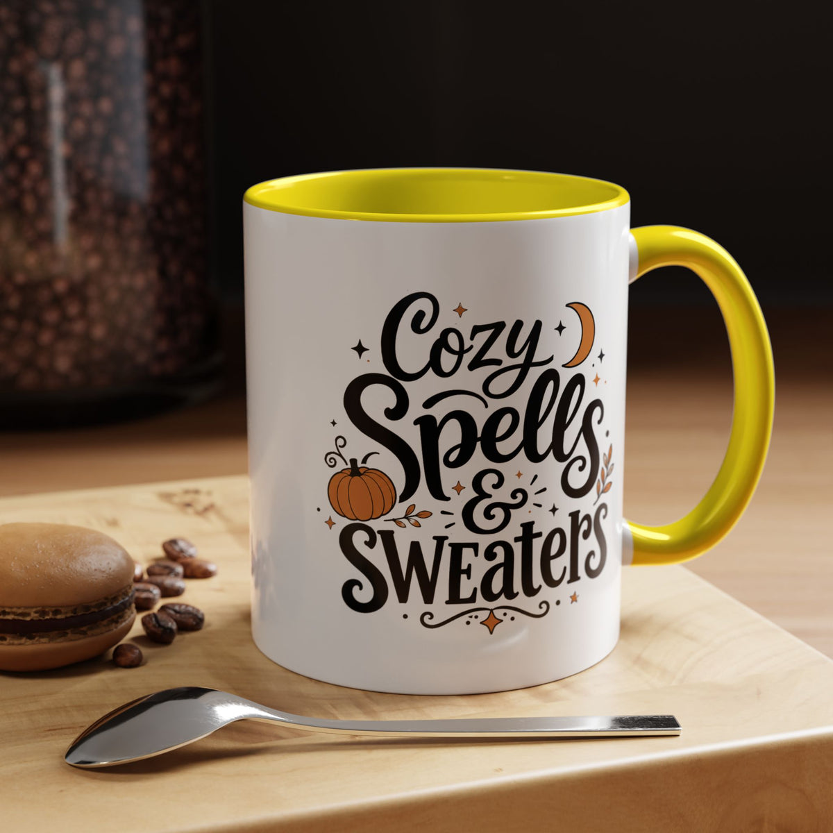 Cozy Spells and Sweaters Mug, Witchy Halloween Coffee Cup, Celestial Pumpkin Fall Gift for Her, Magical Spooky Season Drinkware