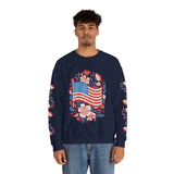 Floral American Flag Sweatshirt, Patriotic USA Pullover, Red White Blue Flower Top, Fourth of July Outfit, Americana Gift for Women