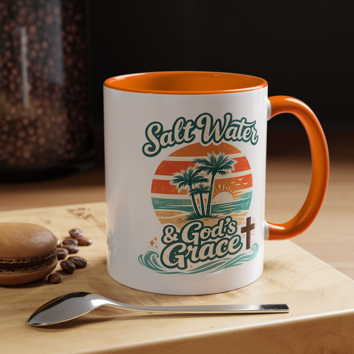 Christian Beach Lover Coffee Mug, Salt Water and God's Grace Mug, Coastal Faith Gift, Religious Ocean Lover Cup, Christian Gift