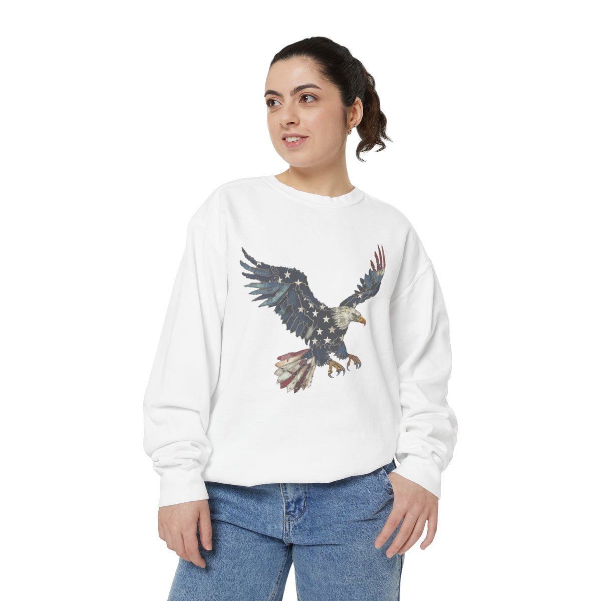 Patriotic Eagle USA Flag Sweatshirt, American Pride Pullover, Fourth of July Gift, Vintage USA Crewneck for Men Women