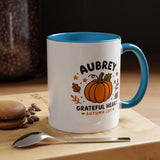 Personalized Pumpkin Name Mug, Custom Aubrey Fall Coffee Cup, Grateful Heart Autumn Gift for Her, Thanksgiving Birthday Keepsake Gift