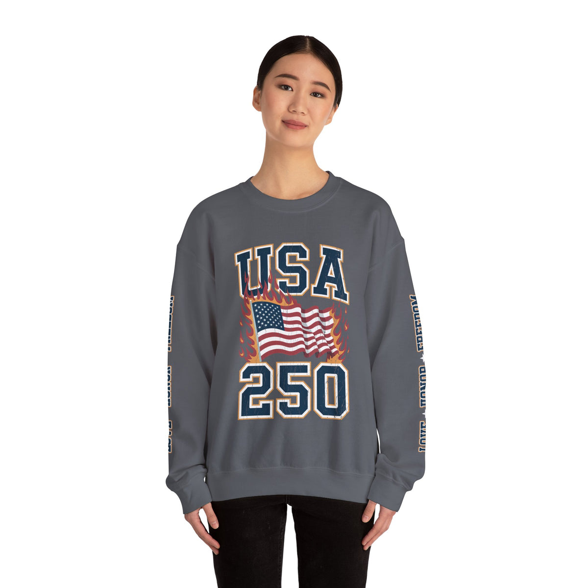 USA 250 Sweatshirt, American Flag Crewneck, Patriotic Pullover, USA 250th Anniversary Gift, Fourth of July Shirt, Americana Top