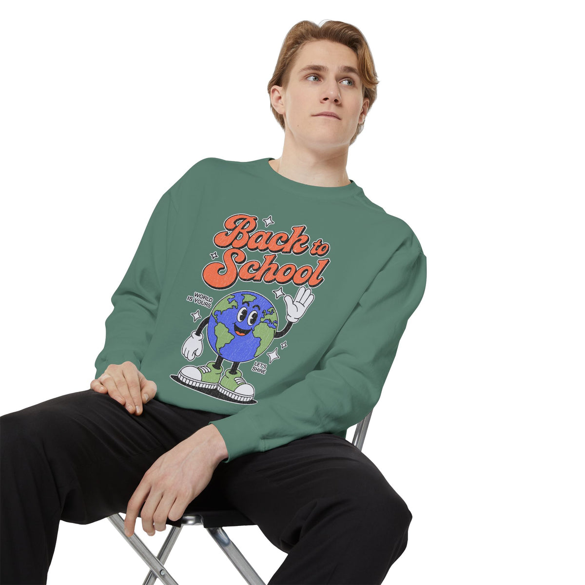 Back to School Earth Sweatshirt, Retro Globe Graphic Pullover, Teacher First Day Outfit, Student Gift, Classroom Crewneck, Educator Gift